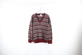 Vintage 70s Streetwear Womens Size 46 Wool Blend Knit Fair Isle V-Neck Sweater - £47.44 GBP