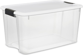 70 Qt Clear Plastic Stackable Storage Bin W/White Latching Lid Organi - £102.14 GBP