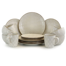 Elama White Lily 16 Piece Luxurious Stoneware Dinnerware with Complete S... - $1,795.71 MXN