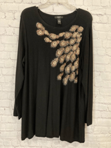 Alfani Womens Plus Size 1X Tunic Length Sweater  Black Gold Feather Embellished - $21.03