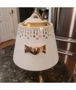 VTG Flare Ware Hall China Lidded Cookie Jar Canister Atomic Stars Gold Lace - $946.54 MXN