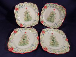 Set Of 4 The Pioneer Woman 8 1/2&quot; Square Christmas Tree Plates - Excellent - £38.84 GBP