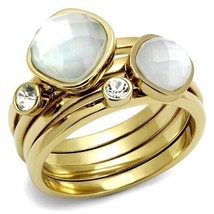 4PCs Synthetic White Glass Bezel Set Gold Plated Cocktail Party Ring Set Sz 5-10 - £73.46 GBP