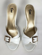Fioni White Slip On Gold Buckle Resort Heels Sandals Women Size 9 - £23.73 GBP