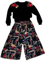 Vintage 1980s Thats Me Ugly Christmas Sweater Gaucho Pants Set Poinsettia M - $94.00