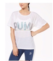 40$ Puma Women&#39;s Metallic Logo Relaxed T-Shirt, White  , Small - £21.01 GBP