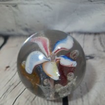 VTG Hand Blown Glass Clear Multi Color Flower Paperweight 2.5&quot; Tall READ - £10.27 GBP