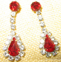 Ruby and Clear Faceted Glass Teardrop Dangle Earrings (Post) - £8.77 GBP