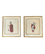 2 Vintage Bamboo Framed Japanese Raised Woven Silk Kimono Wall Art Pictu... - £93.78 GBP