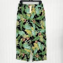 Nicole Miller Pants Large Linen Blend Wide Leg Crop Tropical Leaves Coas... - $29.99