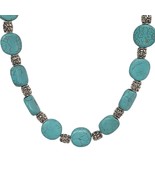 Vintage Turquoise Chunky Stone Boho Necklace Round Silver Beads Costume ... - €38,16 EUR