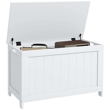HOMCOM 29.9&quot; White Wooden Storage Chest Bench with 2 Safety Hinges - €105,29 EUR