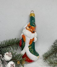 Fox in a green fur coat glass Christmas handmade ornament,Christmas decoration - £11.74 GBP
