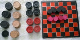 Vintage Assorted Wooden &amp; Plastic Checkers &amp; Small Board  - $6.99