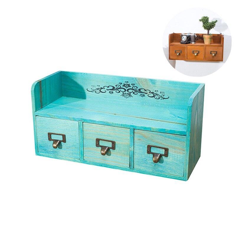 Vintage Wooden Storage Box Wall Decor Drawer Sundries Shlef Storage Rack Home De