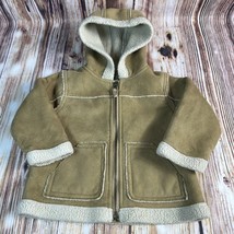 Gymboree Baby Infant Girls Size 12-24M Tan Suede Sherpa Zip Up Coat Jacket Hood - $18.99