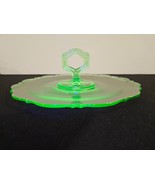 Uranium Vaseline Green Glass 10” Tidbit Serving Tray with Handle Vintage - £18.05 GBP