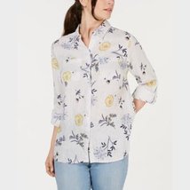 Charter Club Women&#39;s Petite Linen Printed Button-up Top, Size Small - £15.98 GBP