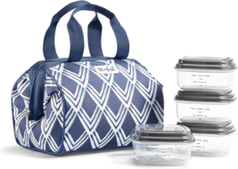 Insulated lunch bag tote &amp; food storage containers water resistant leak proof - £13.58 GBP