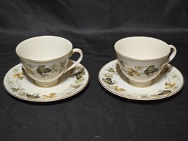 Vintage Royal Doulton England Coffee Cup &amp; Saucer Larchmont Pattern - Pair Of 2 - $18.60