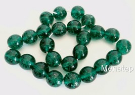 10 10 mm Czech Glass Round Crackle Beads: Emerald - £1.19 GBP