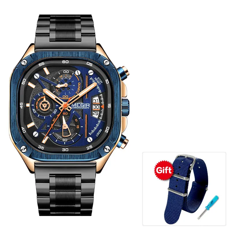 Orange Chronograph Quartz Watch Men Military Sport Waterproof Wristwatch... - £38.41 GBP