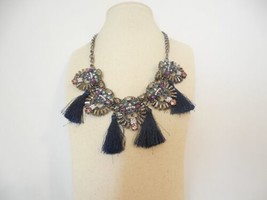 INC International Concepts Grey-Tone Jeweled Tassel Statement Necklace A855 - $14.39