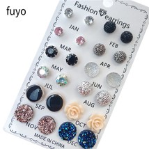 12 pairs/set Crystal Fashion Earrings Set Women Jewelry Accessories Piercing Bal - £7.75 GBP