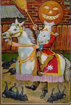 Halloween Postcard Fantasy Goblin Horseback Dead Black Cats Florence Bamberger  - £91.67 GBP