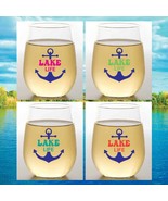 LAKE LIFE Set of 4 Tritan Plastic Unbreakable 16 oz Stemless Wine Glasse... - £19.37 GBP