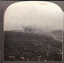 Vtg Stereoscope Card WWI Shells Bursting in Ruined French Village - £20.85 GBP
