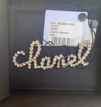 NWT Chanel Pearl Crystal Gold Runway Cursive Script &quot;Chanel&quot; Pin Brooch Lapel - £1,035.40 GBP