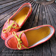 Anthropologie 2568 Paloma Leather Flats Sz 9 Orange Pink Slip-On Shoes - £33.10 GBP
