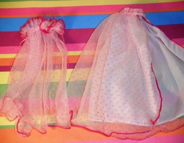 Barbie Doll Pink &amp; White Polka Dotted Skirt &amp; Wedding Veil Clothes Vintage RARE - £7.81 GBP