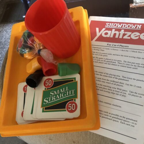 Vintage 1991 Showdown Yahtzee Parts Movers Tray Card Set Chips Instructions Cup - $14.84