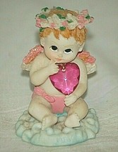 Whimsical Cherub Angel February Pink Heart Birthstone Resin Shelf Figurine - £10.27 GBP