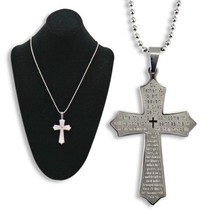 SILVER LORD&#39;S PRAYER CROSS NECKLACE - $10.00