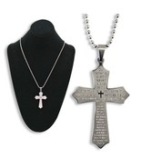 SILVER LORD&#39;S PRAYER CROSS NECKLACE - £7.99 GBP