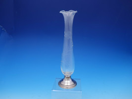 Gadroon by Crown Sterling Silver Vase w/Etched Glass 10 1/2&quot; Vintage (#3627) - £195.35 GBP