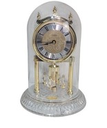 Vintage Linden Glass Dome Mantel Clock Rotating Pendulum Crystal Made Ge... - $47.50