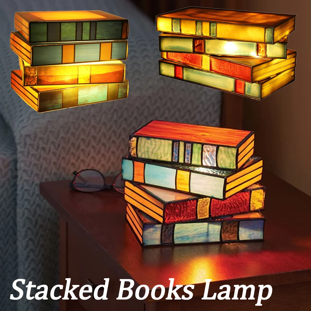 Colorful Stacked Books Lamp Reading Nook Lighting Vintage Table Lamp Han... - $27.72