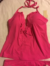 Michael Kors Cruise 2-Piece Tankini Swimsuit Halter Ruffle Electric Pink... - £86.54 GBP