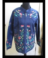 Quacker Factory Medium Blue Embroidered Jacket Butterflies &amp; Flowers - $462.19 MXN