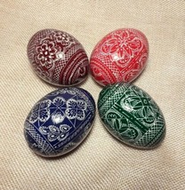 Set of 4 Wooden eggs Decorate for Easter Gift Pysanky Pysanka Handmade 2,5&quot; - £17.69 GBP