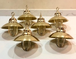 New Nautical Antique Brass Hanging Bulkhead Pendant Light With Brass Shade 6-PCS - £513.38 GBP