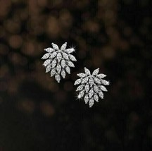 14K White Gold Plated Silver2Ct Marquise Simulated Diamond Cluster Stud Earrings - £87.31 GBP