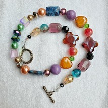 Colorful Mixed Bead Necklace Hand Made ~ 18&quot; - £11.79 GBP
