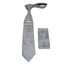 Men's Stacy Adams Tie and Hankie Set Fancy Woven Silky Satin #SAT108 Silver image 2