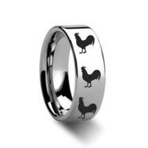 Animal Rooster Print Engraved Flat Tungsten Ring - 4mm - 12mm - $219.99