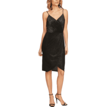 CeCe Womens 10 Black Sleeveless Velvet Faux Wrap Metallic Lurex Dress RETAG - $42.44